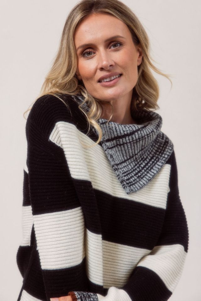 Cowl Nk Block Stripe Sweater See Saw