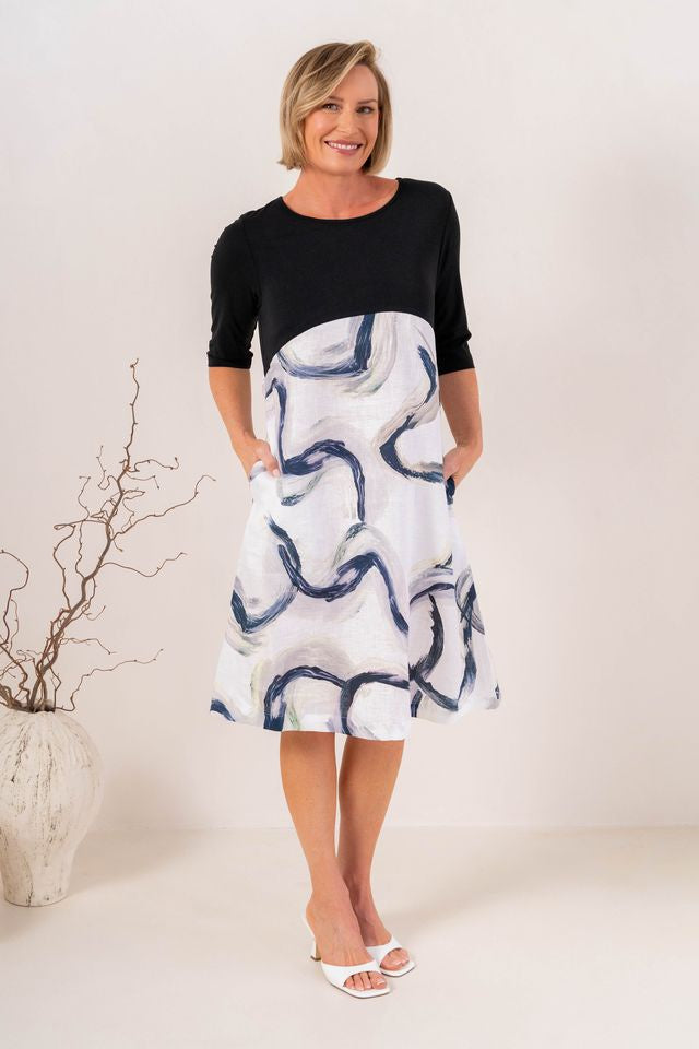 Linen Jersey Dress Riverstone Print - See Saw