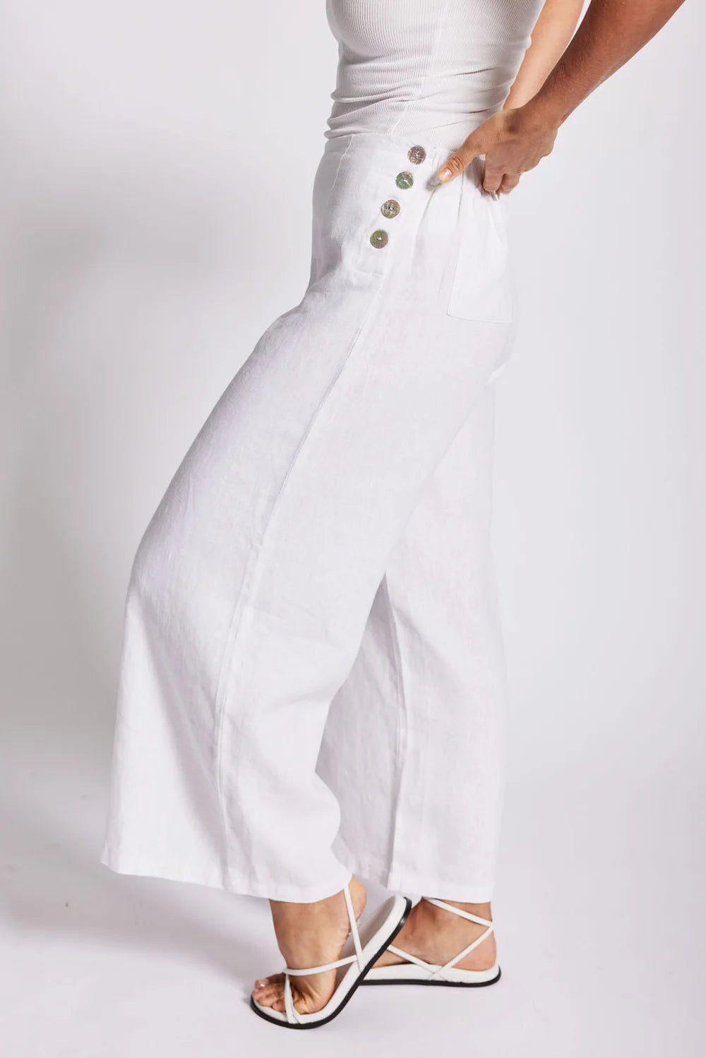 Linen Palazzo Pant White - See Saw
