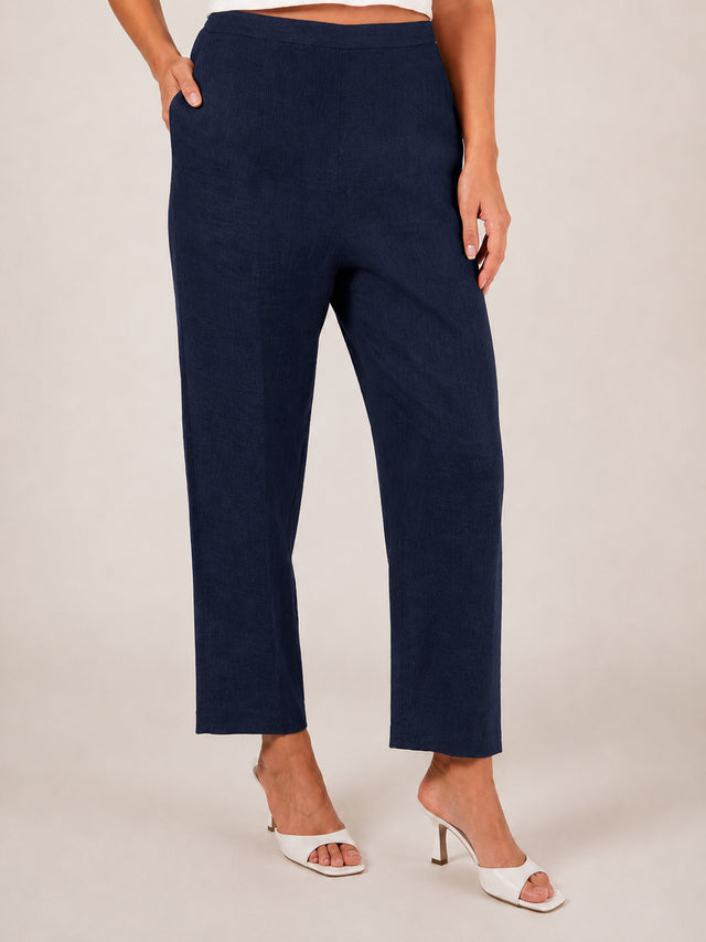 Linen 7/8 Flat Front Pant Navy - See Saw