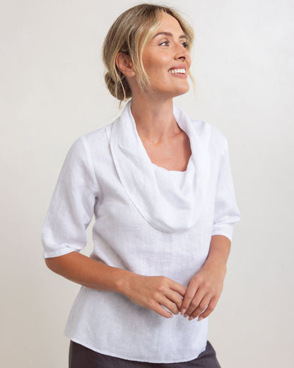 SS330 Linen Short Sleeve Cowl Neck Top