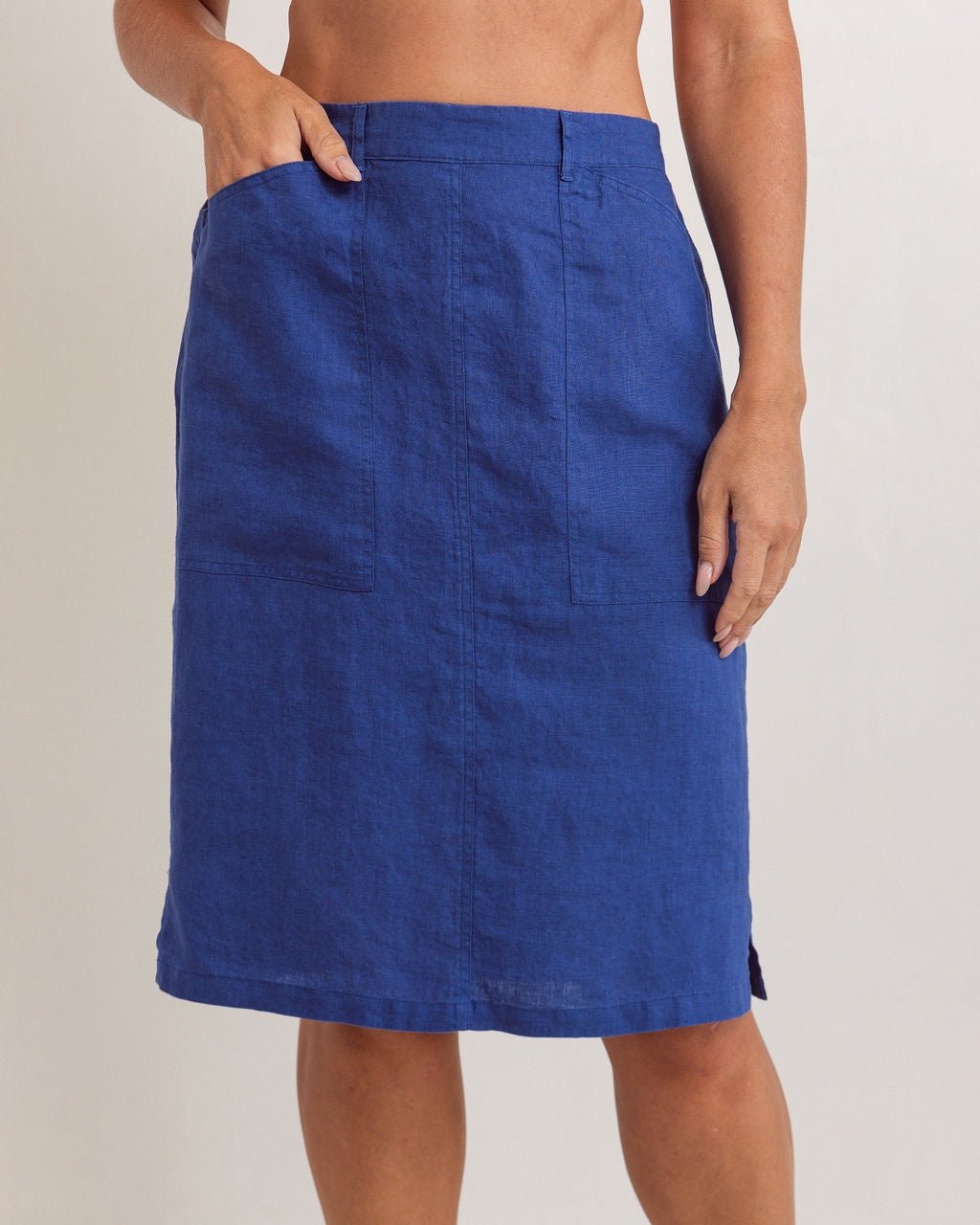 SS353 100% Linen Straight 2 Pocket Skirt