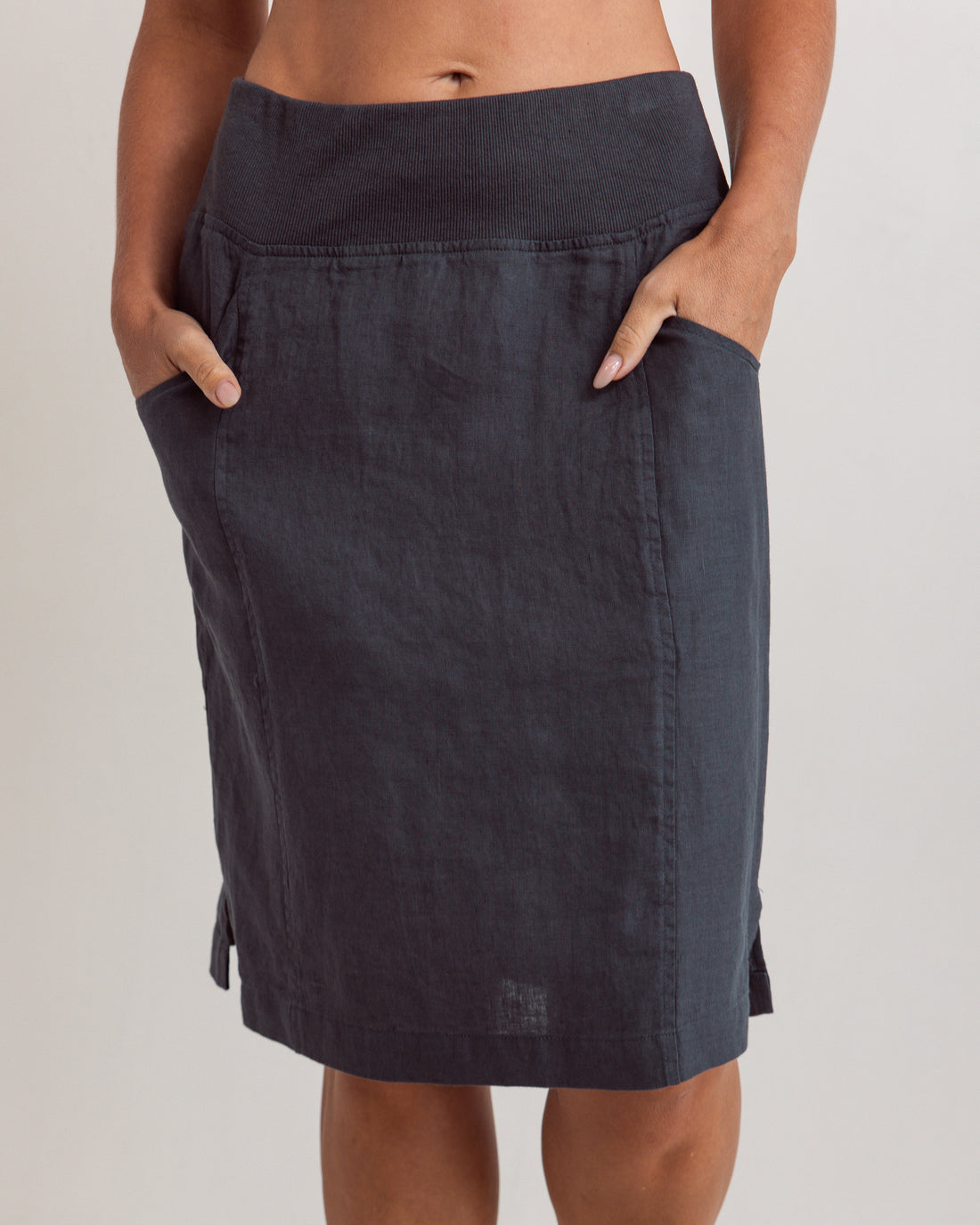 SS354 100% Linen Rib Waist Skirt