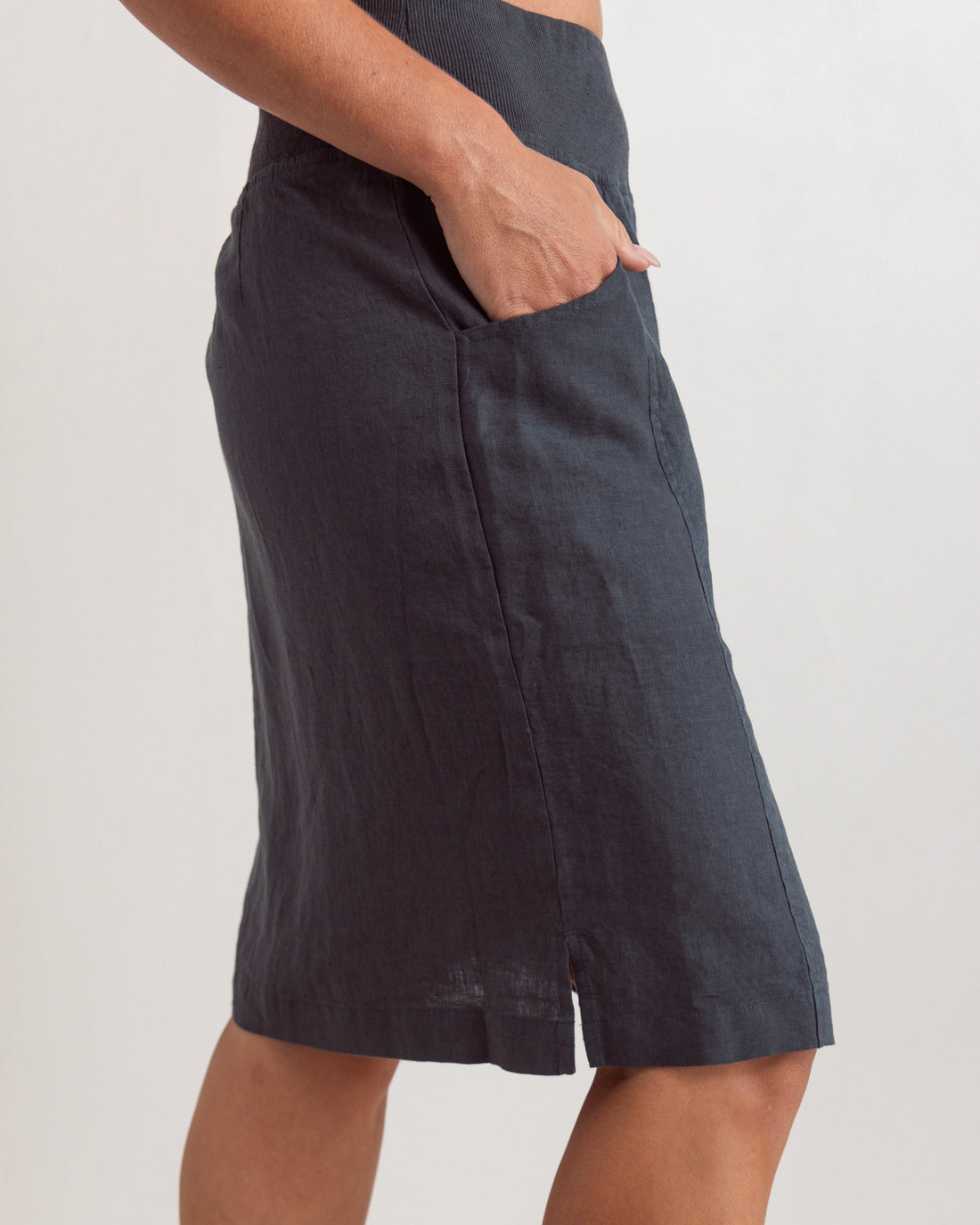 SS354 100% Linen Rib Waist Skirt