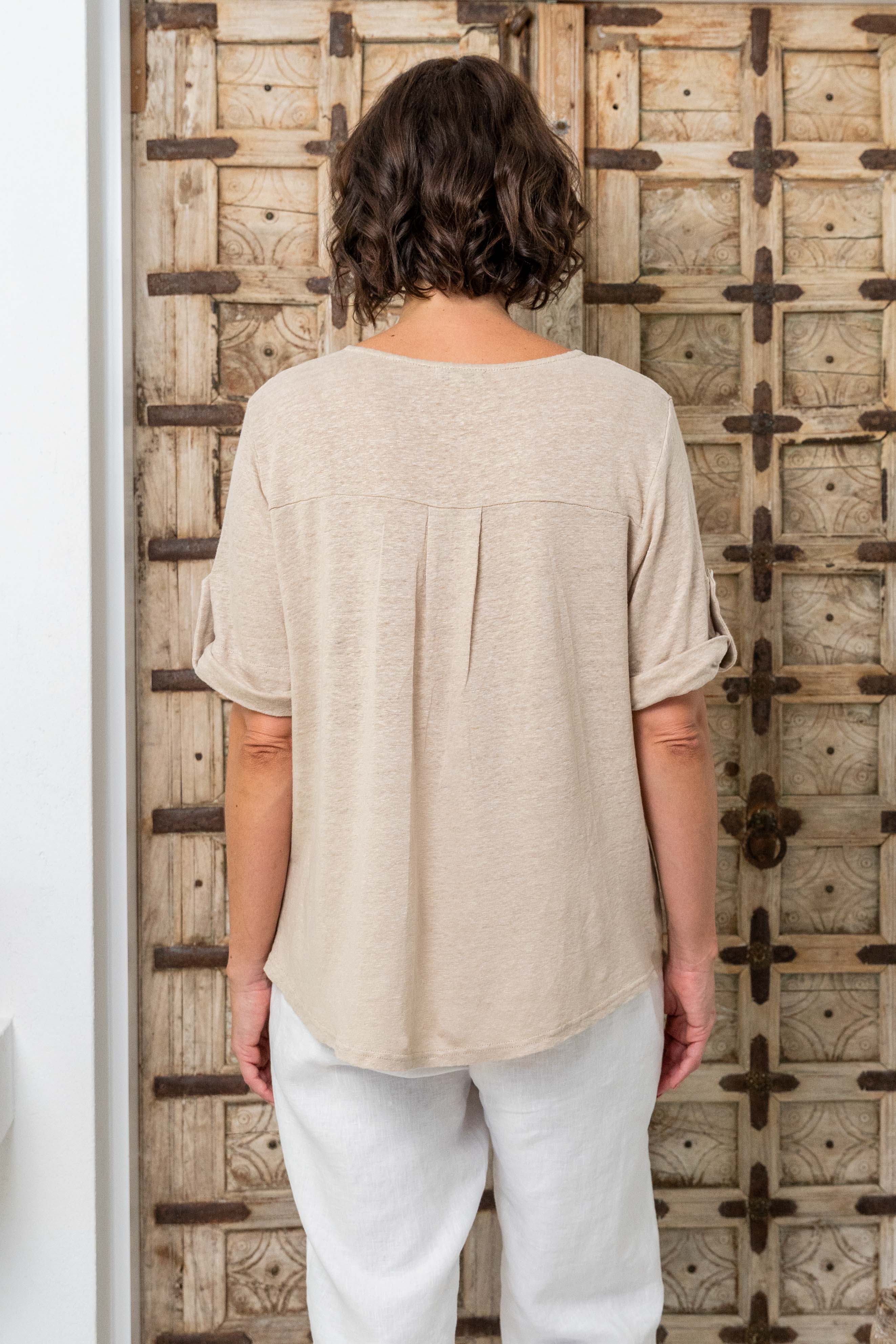 SS371 100% Linen Mixed Linen T-Shirt