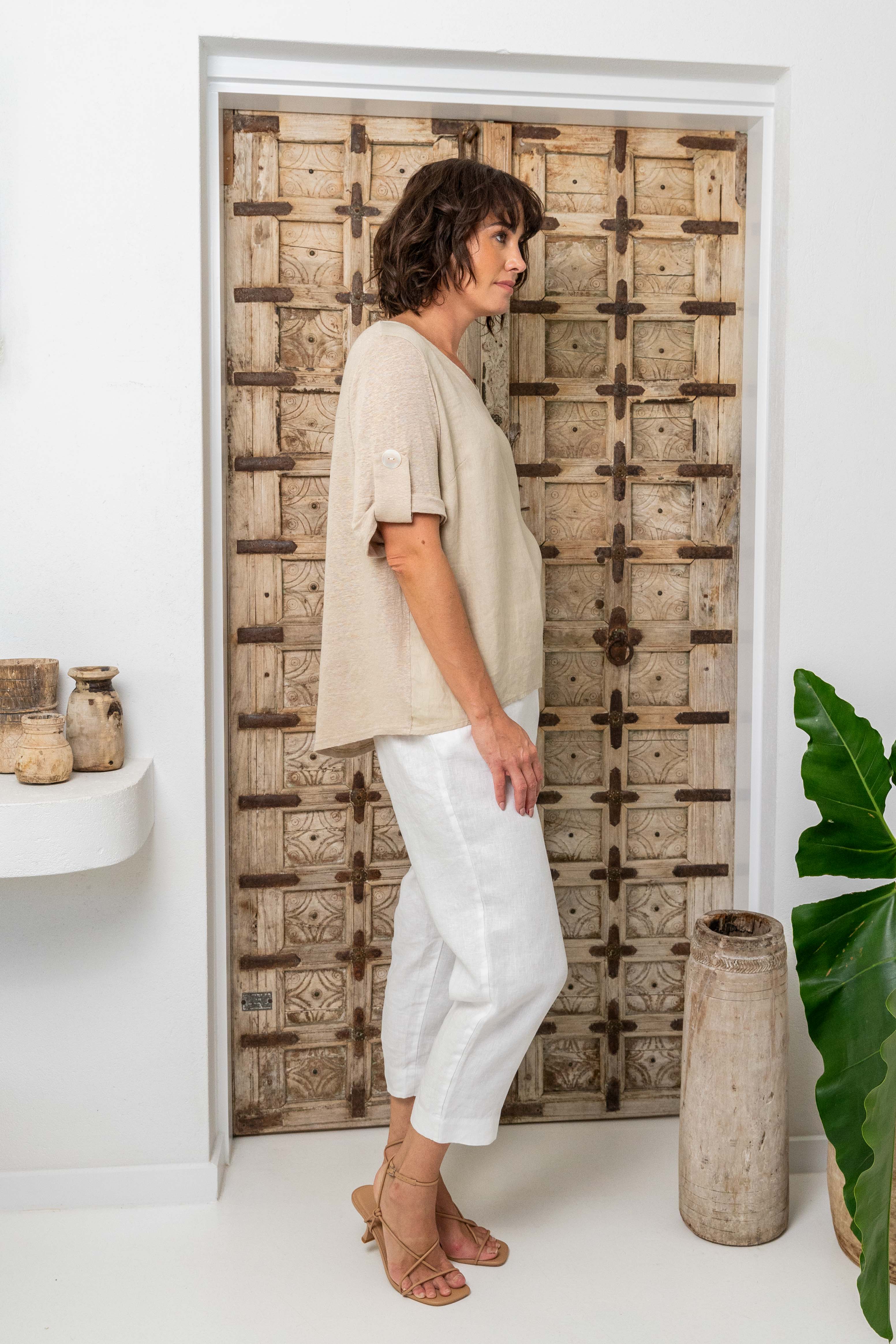 SS371 100% Linen Mixed Linen T-Shirt