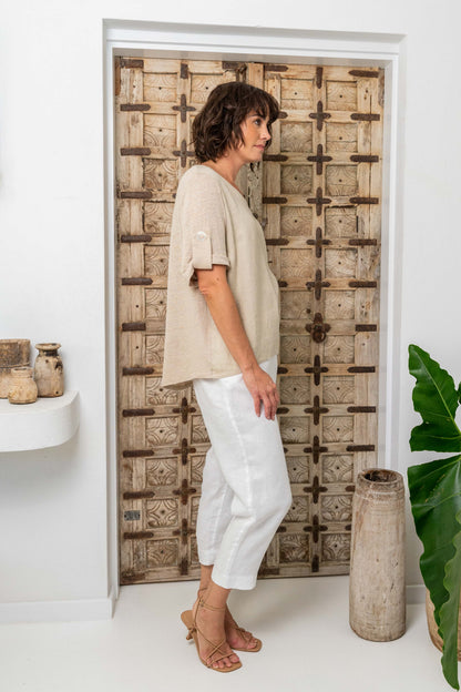 SS371 100% Linen Mixed Linen T-Shirt