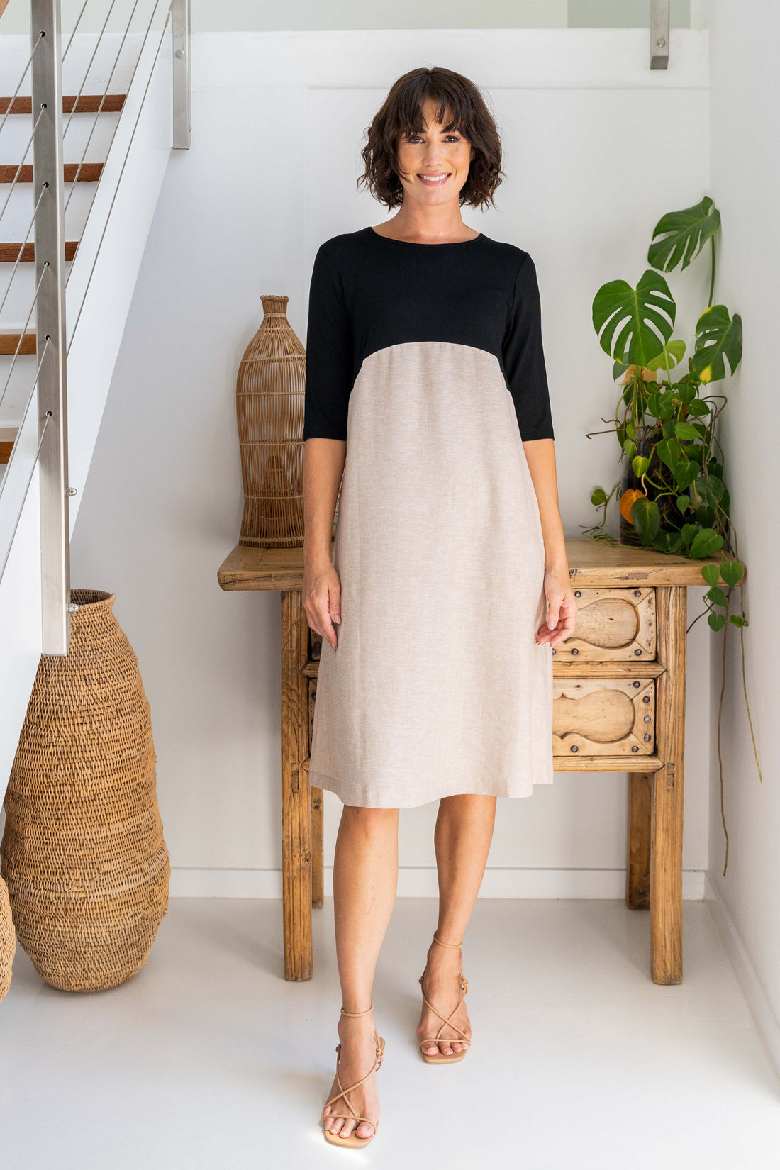 SS373 Linen/Rayon Elbow SL Jersey Dress