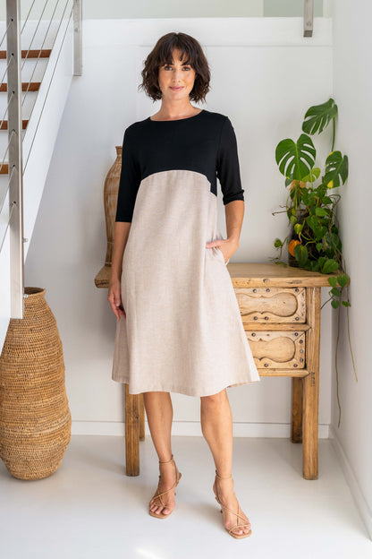 SS373 Linen/Rayon Elbow SL Jersey Dress