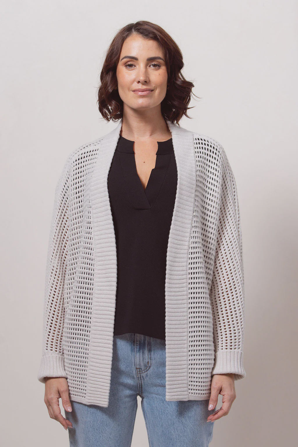 Cotton/Acrylic Open Stitch Shrug Stone See Saw