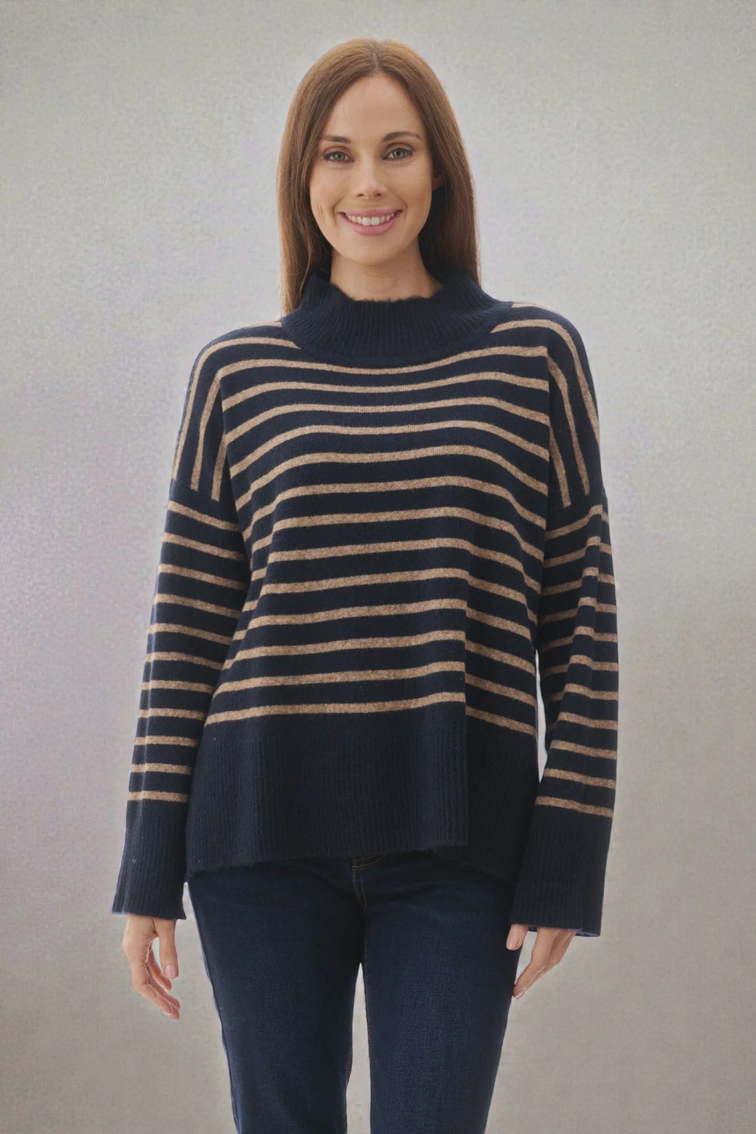 High Neck Stripe Knit Jumper - Slade