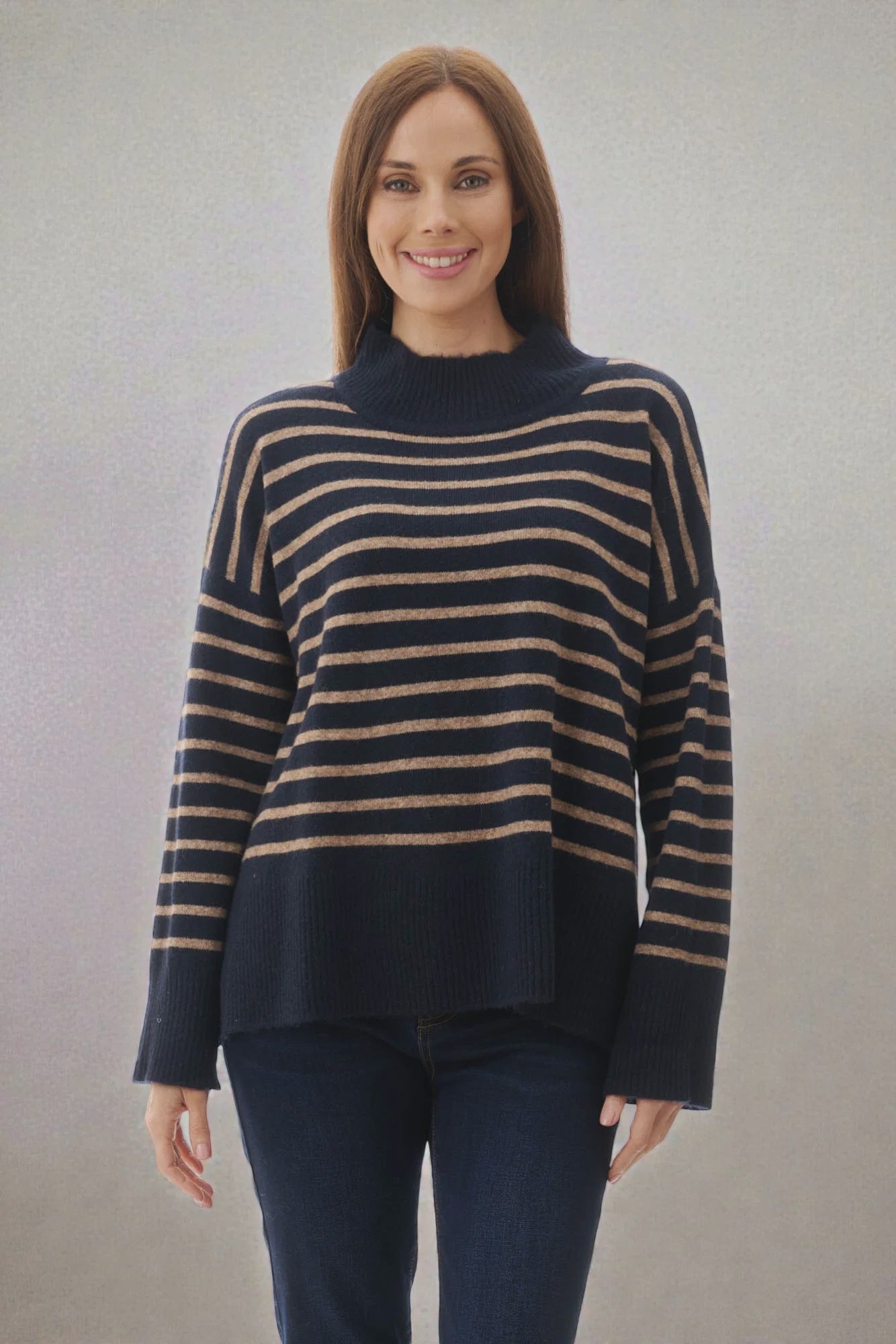 High Neck Stripe Knit Jumper - Slade