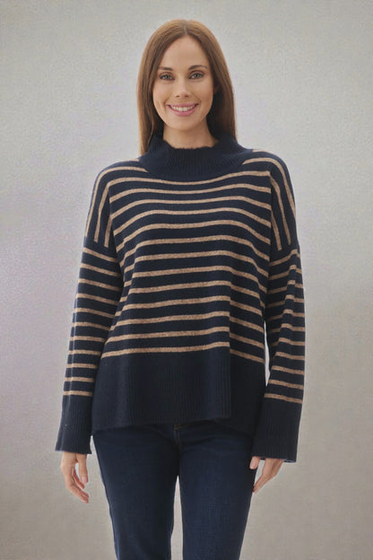 High Neck Stripe Knit Jumper - Slade