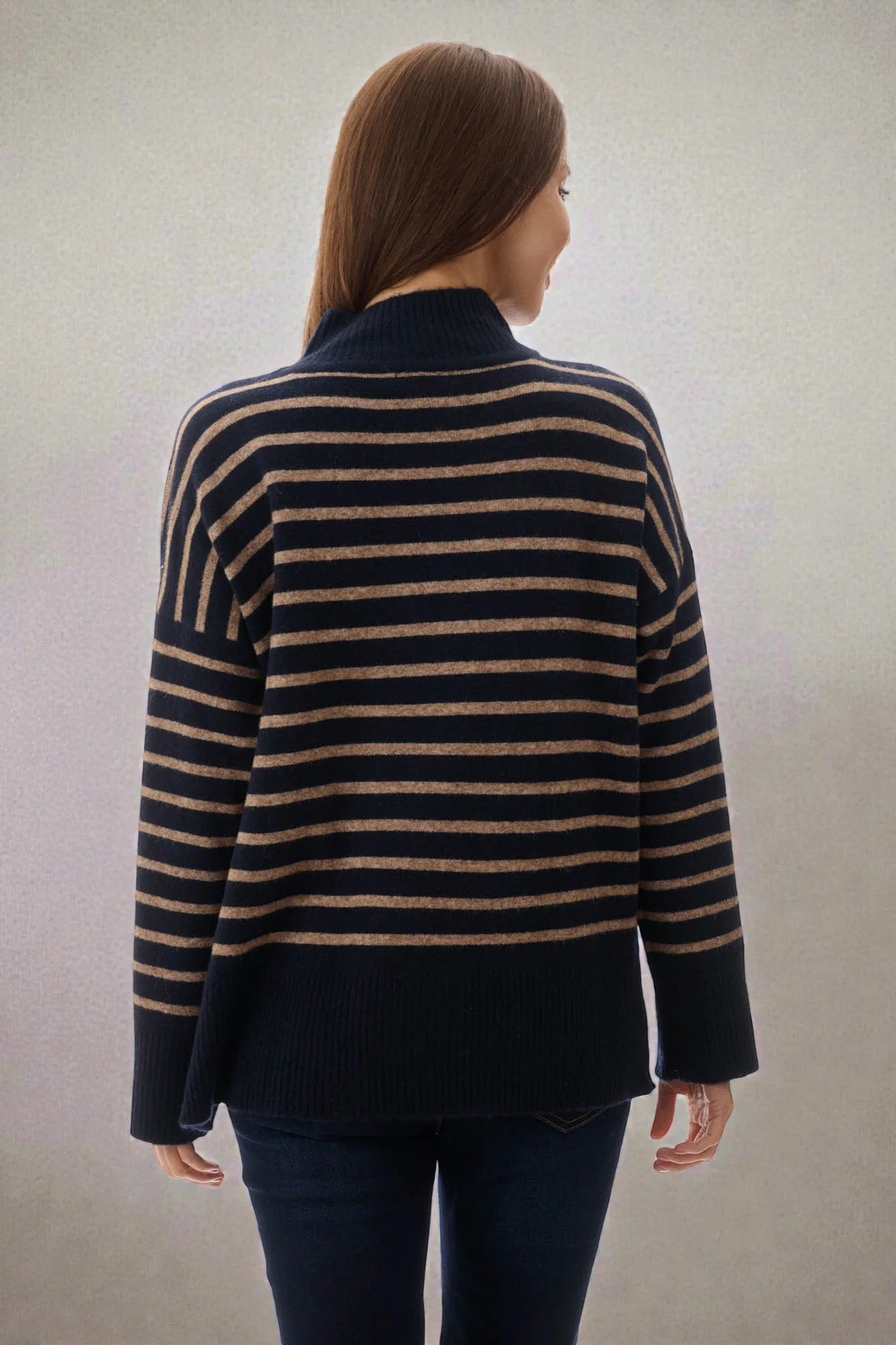 High Neck Stripe Knit Jumper - Slade