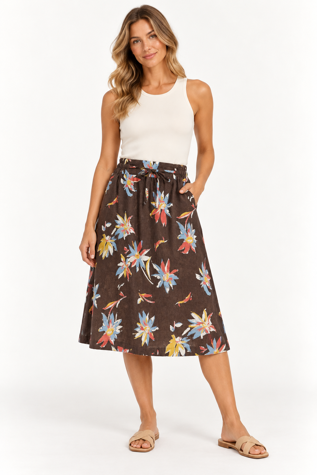Sun Petal Floral Midi Skirt – Corfu