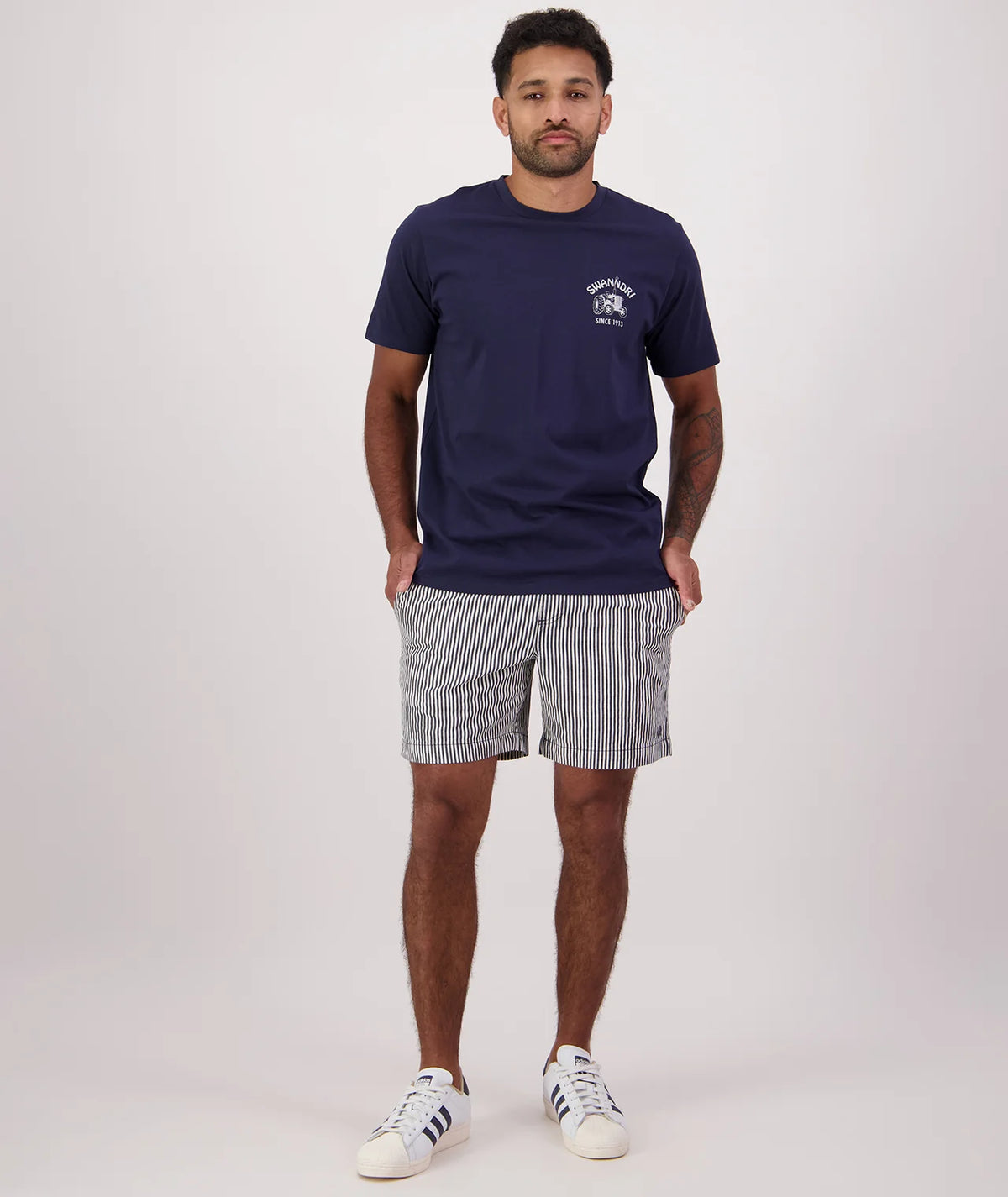 Seaview Stripe Shorts Navy/White - Swanndri