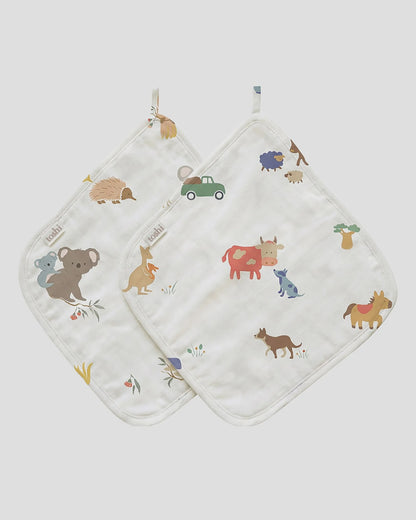 Baby Washcloth Muslin-2pcs Arcadia  Station Hands - Toshi