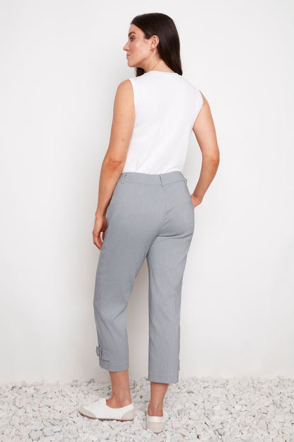 Navy Stripe Techno Button-Tab Cropped Pant - Up!