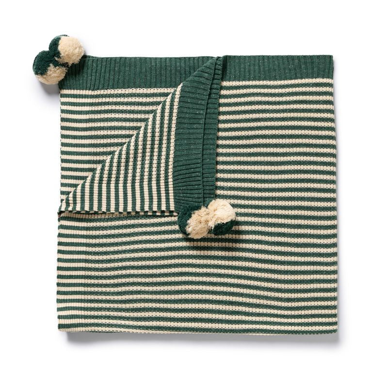 Organic Knitted Stripe Blanket Clover - Wilson + Frenchy