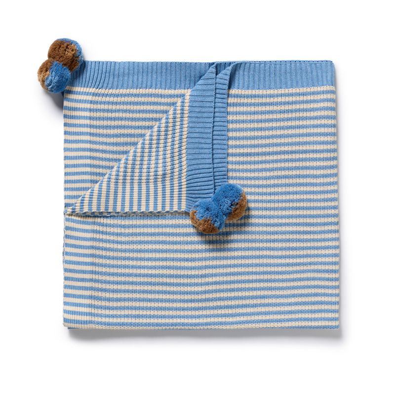 Organic Knitted Stripe Blanket Frosted Blue -  Wilson + Frenchy