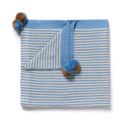 Organic Knitted Stripe Blanket Frosted Blue -  Wilson + Frenchy
