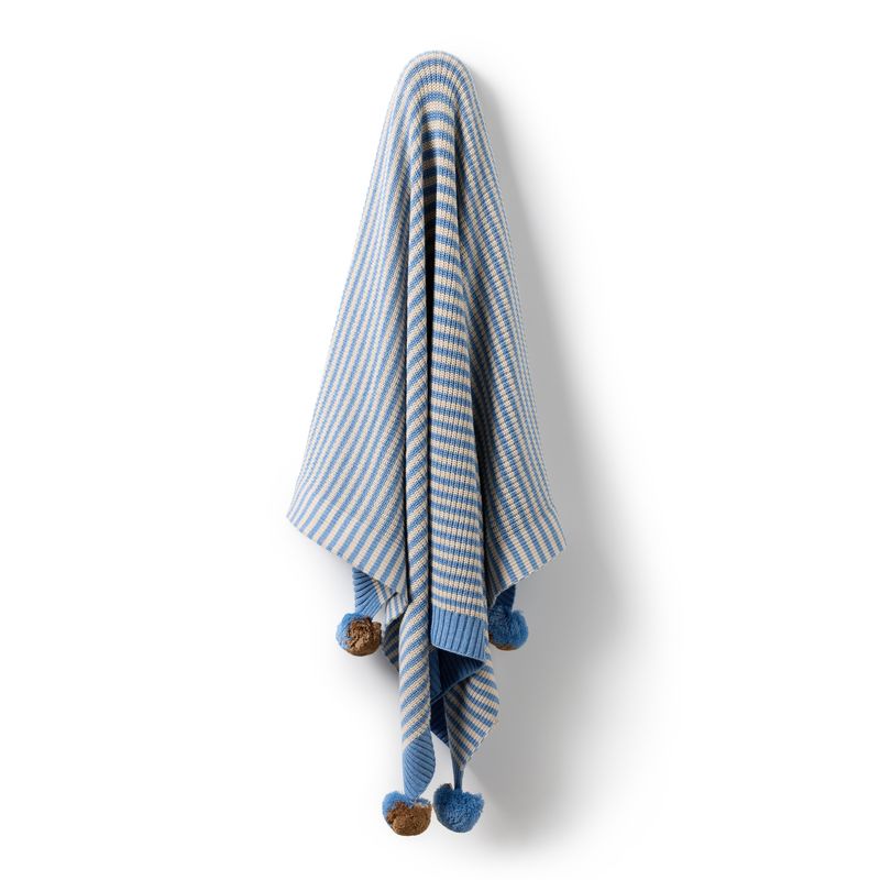 Organic Knitted Stripe Blanket Frosted Blue -  Wilson + Frenchy