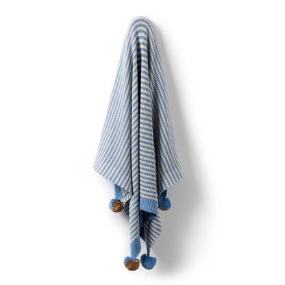 Organic Knitted Stripe Blanket Frosted Blue -  Wilson + Frenchy