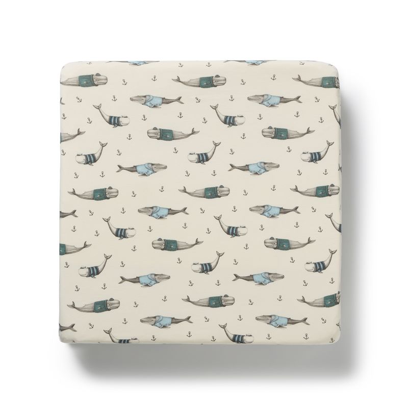 Organic Cot Sheet Woolly Whales - Wilson + Frenchy