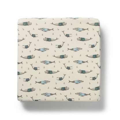 Organic Cot Sheet Woolly Whales - Wilson + Frenchy