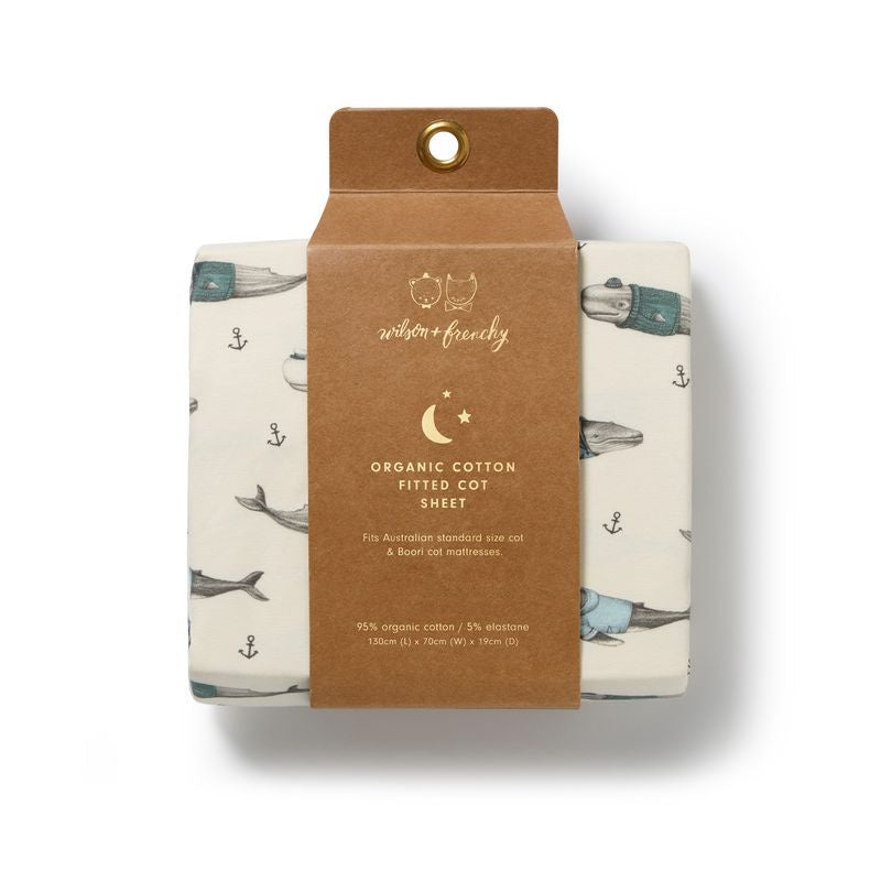 Organic Cot Sheet Woolly Whales - Wilson + Frenchy
