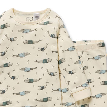 Organic L/S Pyjamas Woolly Whales - Wilson + Frenchy