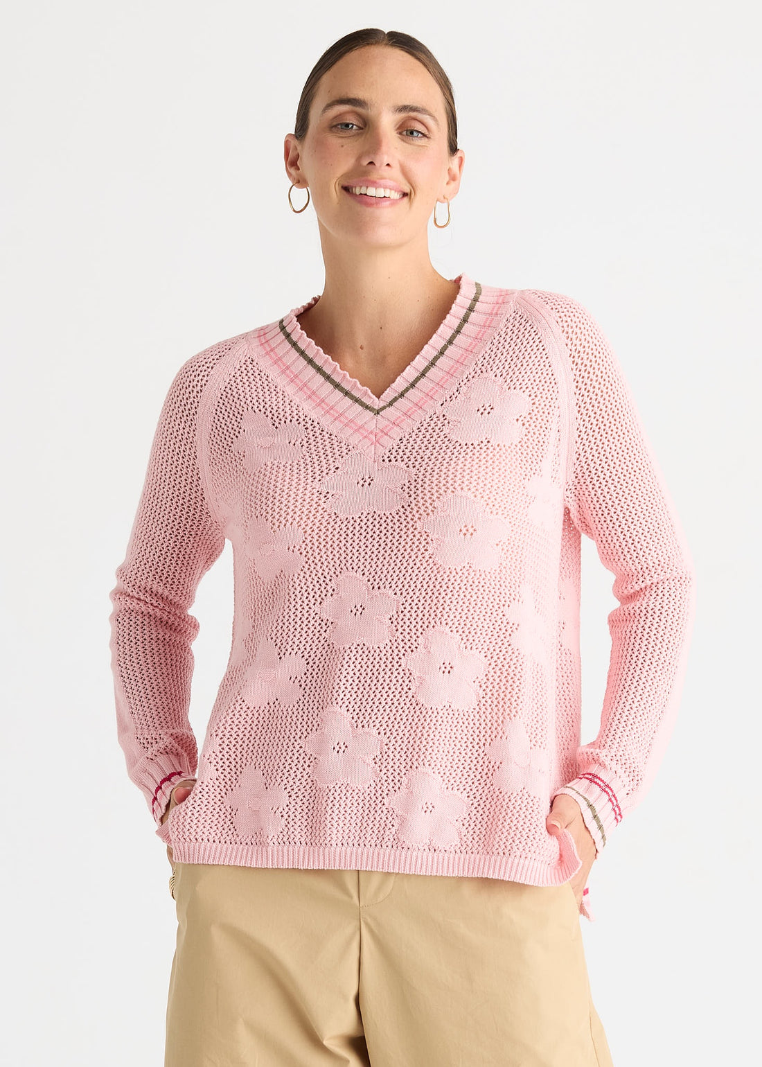Floral Pointelle Vee Blush - Zaket &amp; Plover