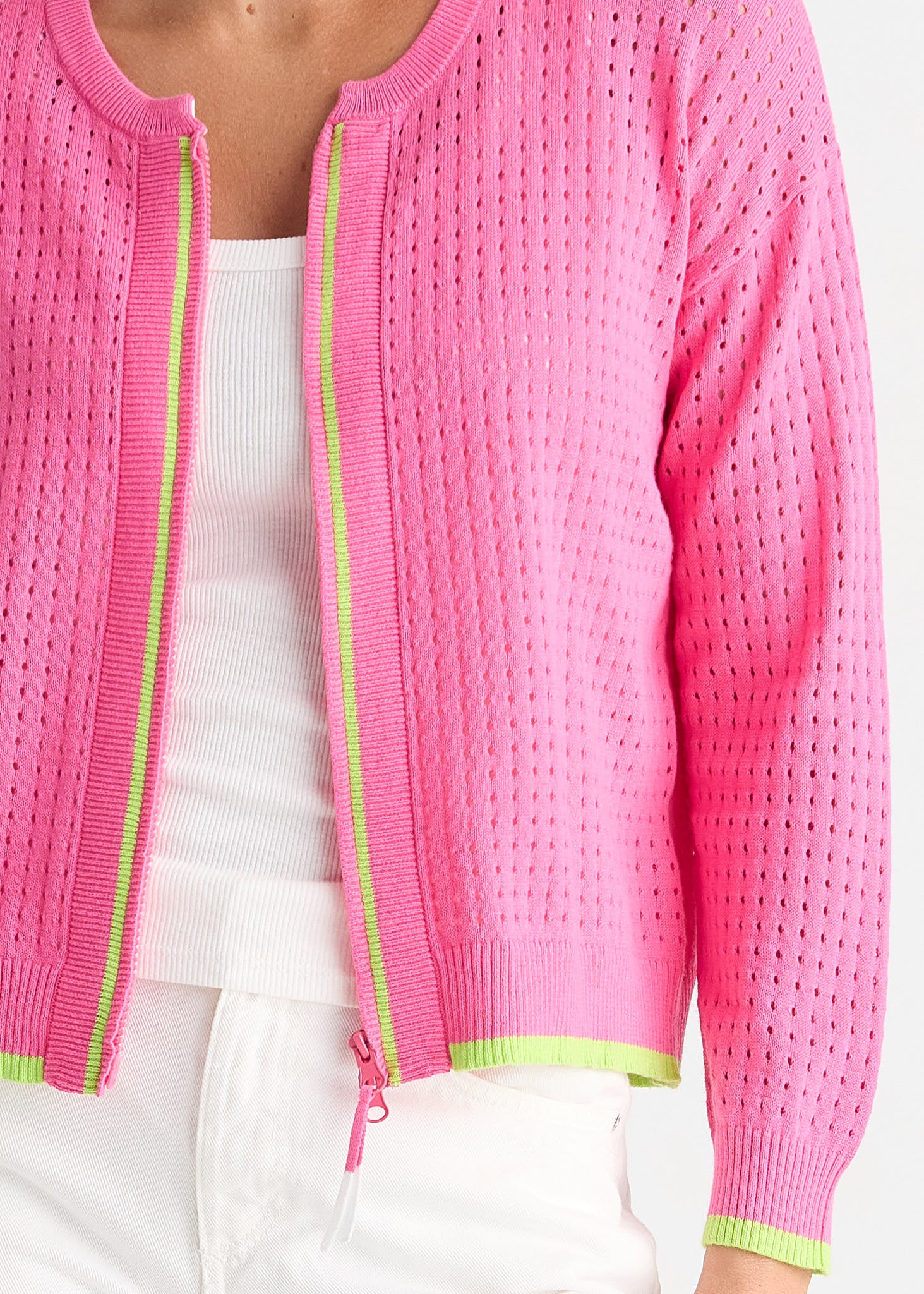 Pointelle Zip Cardi Pop Pink - Zaket &amp; Plover