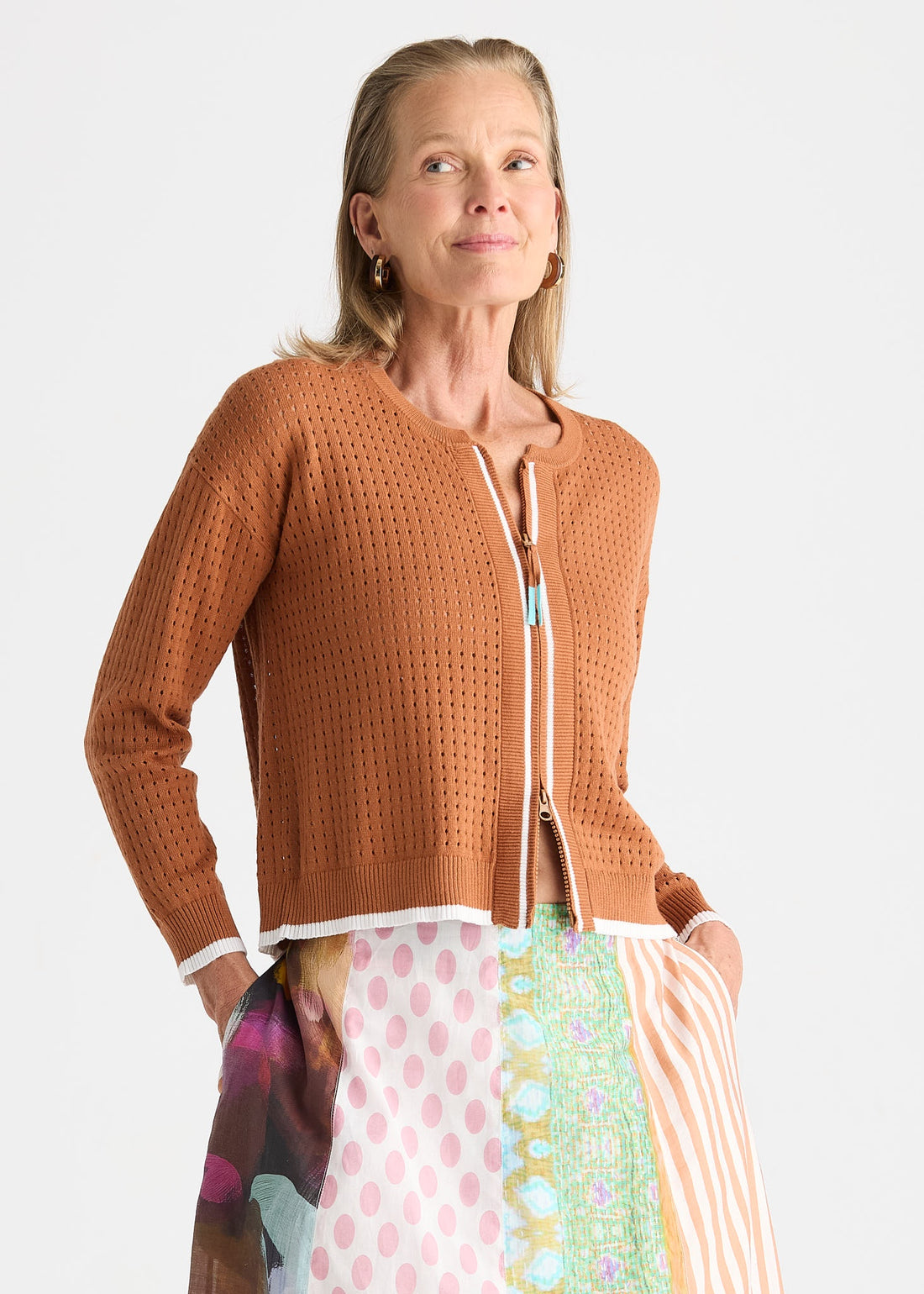 Pointelle Zip Cardi Toffee - Zaket &amp; Plover