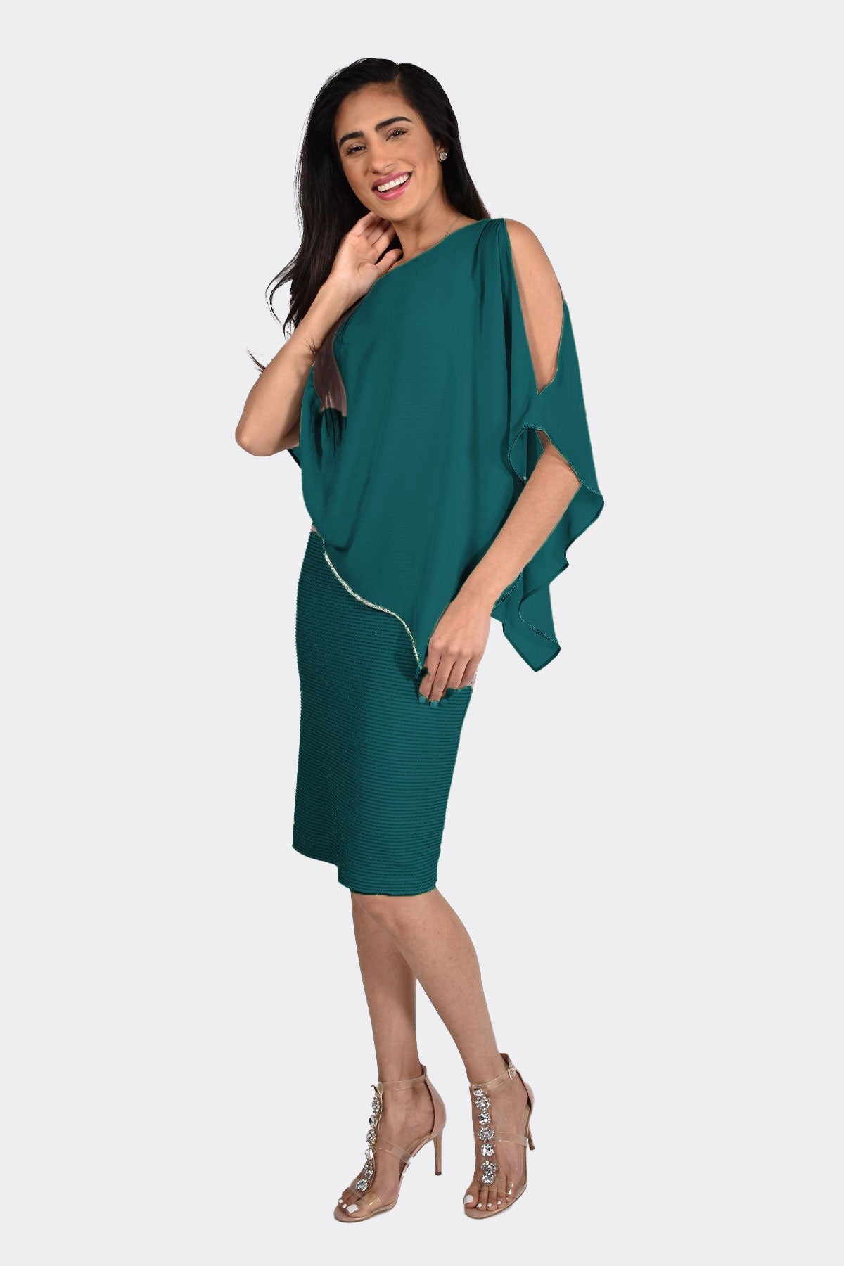 Sparkle Diamonte Overlay Dress Jade - Frank Lyman