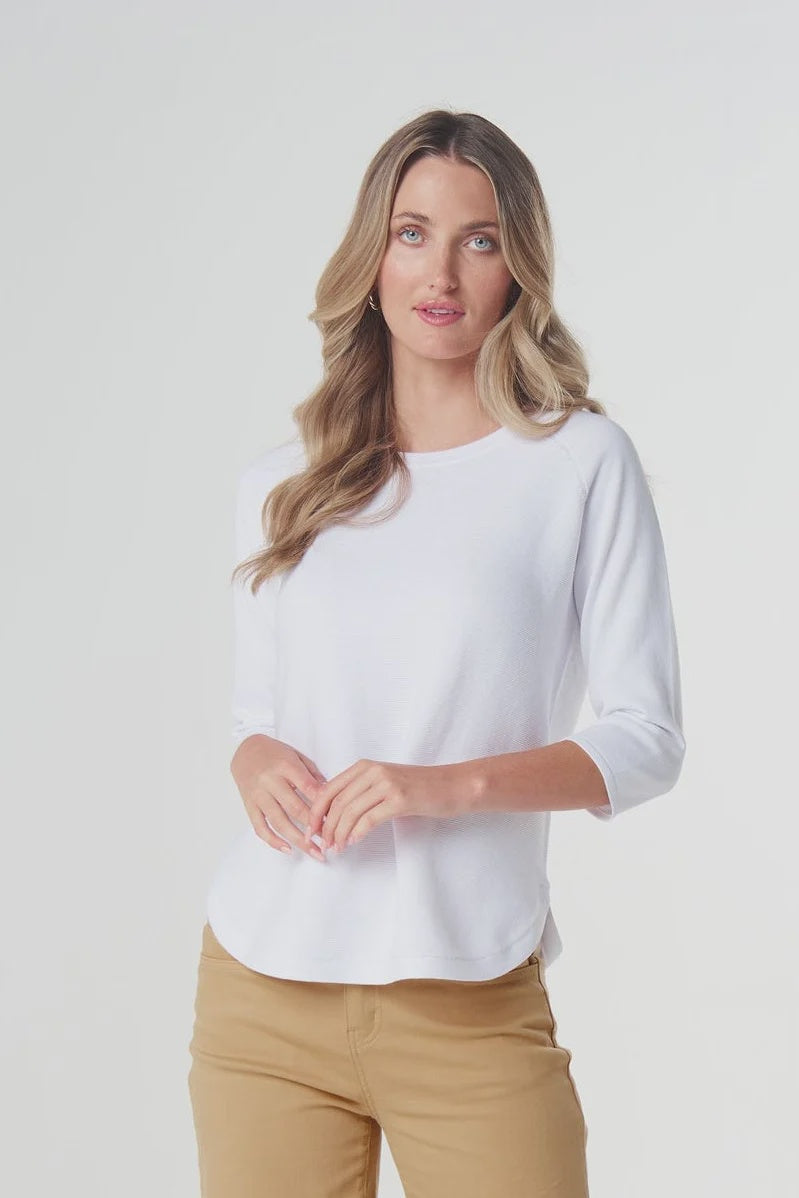 Sorbet 3/4 Sleeve Raglan Knit Jumper White - Goondiwindi