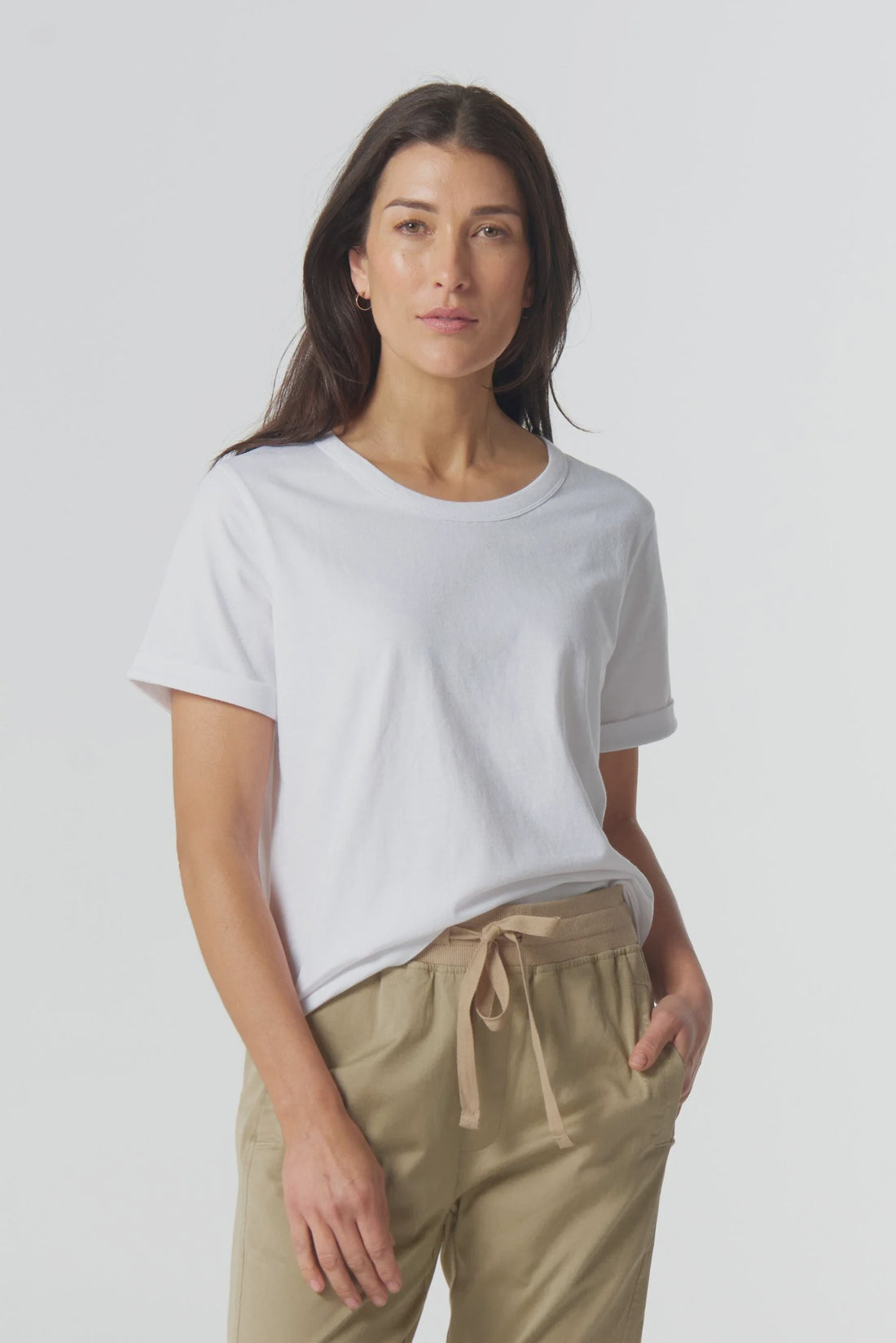 Everyday Cotton Roll Cuff Tee White - Goondiwindi