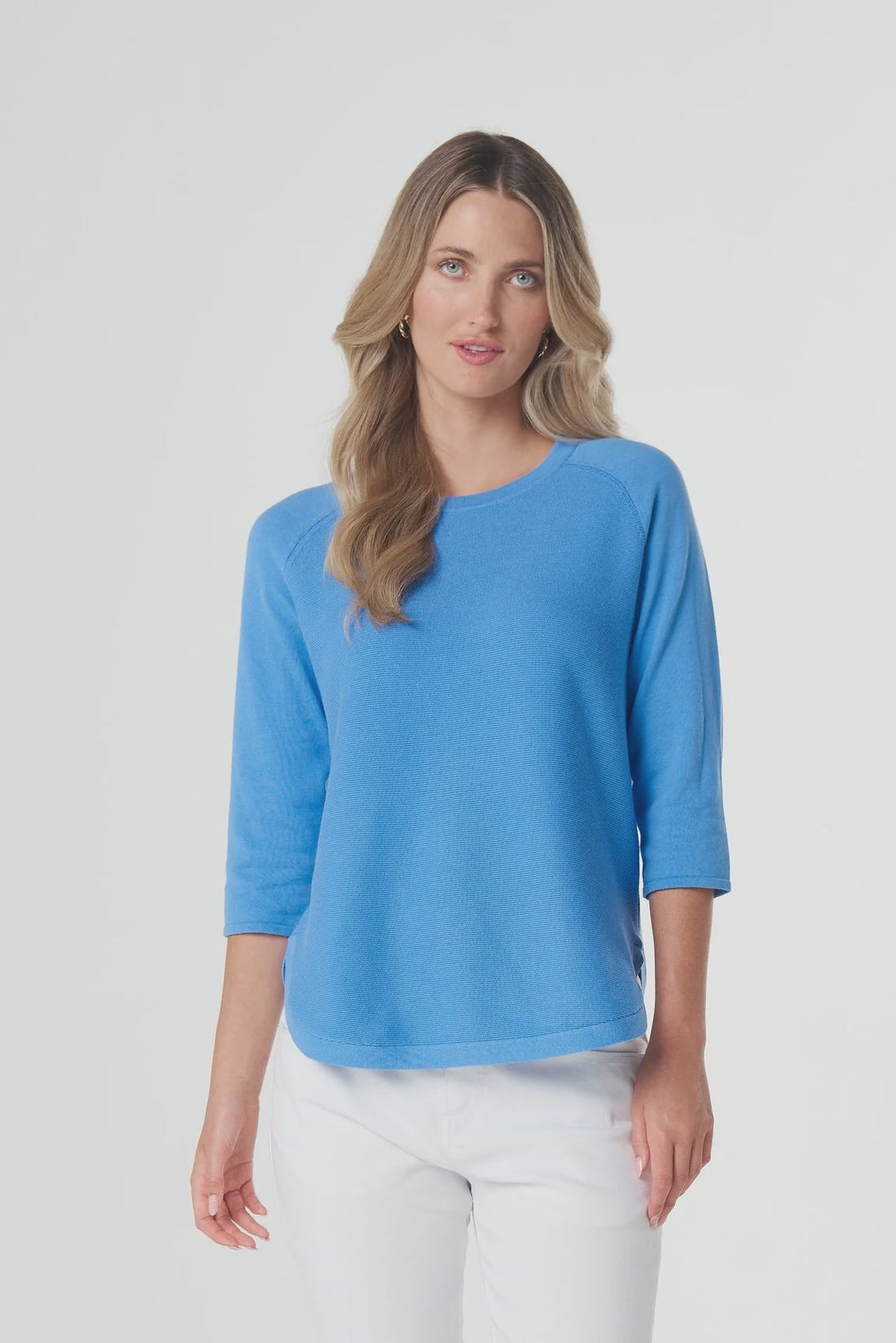 Sorbet 3/4 Sleeve Raglan Knit Jumper Azure  Blue - Goondiwindi