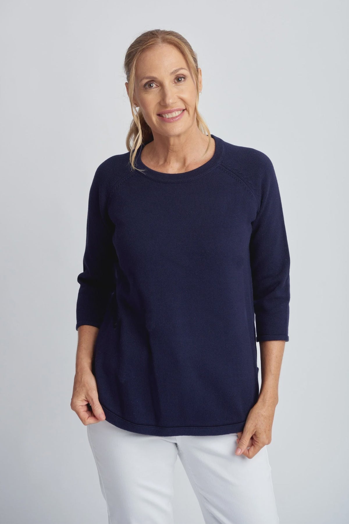 Sorbet 3/4 Sleeve Raglan Knit Jumper Navy - Goondiwindi