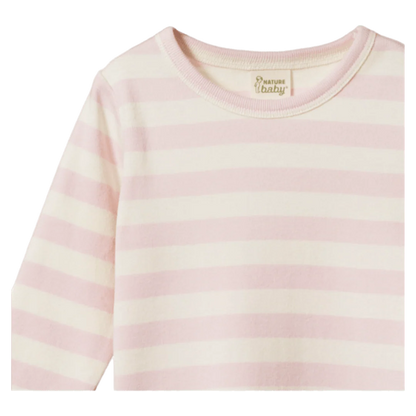 Pink and white striped long-sleeve shirt on a white background