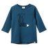 Blue long-sleeve shirt with a fox design on a white background