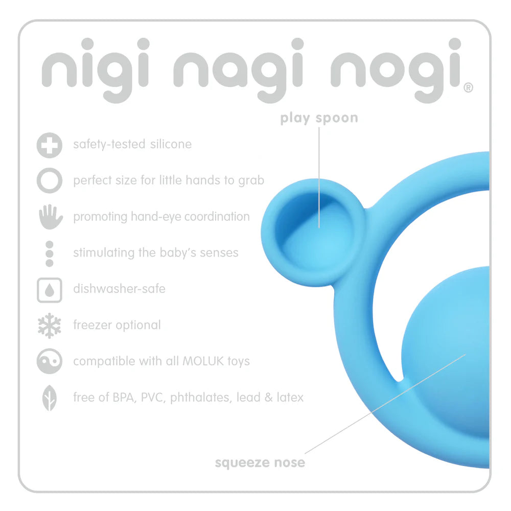Blue silicone play spoon with &