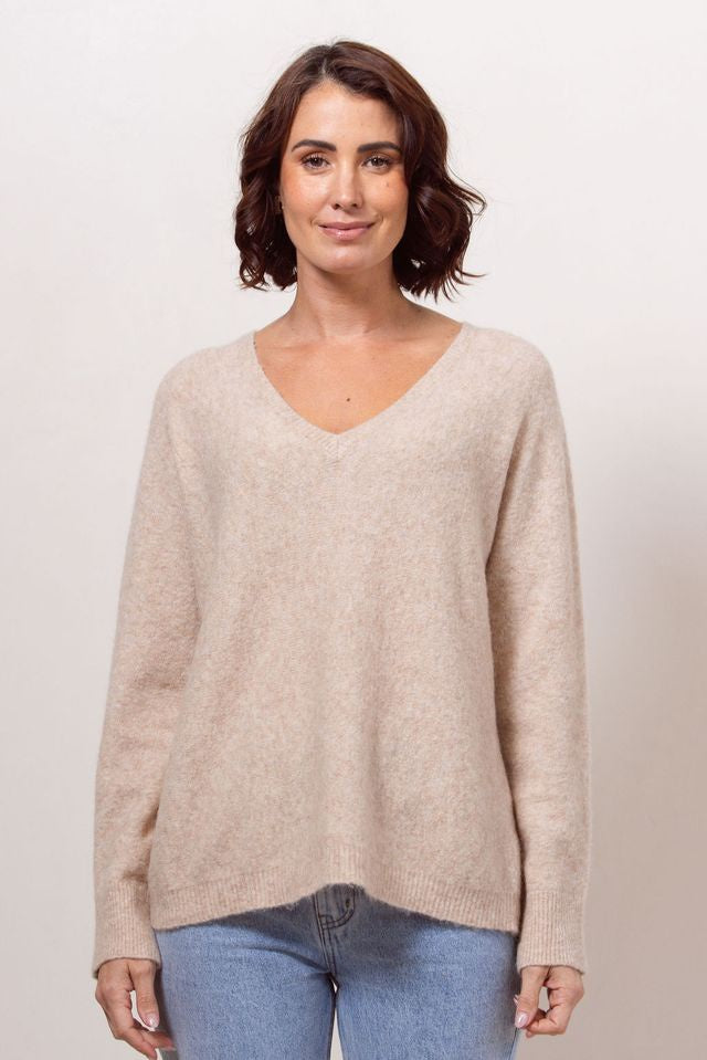 Llama, Wool Blend Slouchy V Nk Sweater See Saw