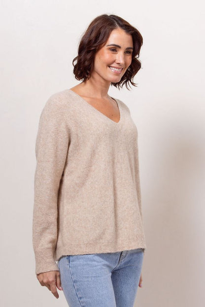 Llama, Wool Blend Slouchy V Nk Sweater See Saw
