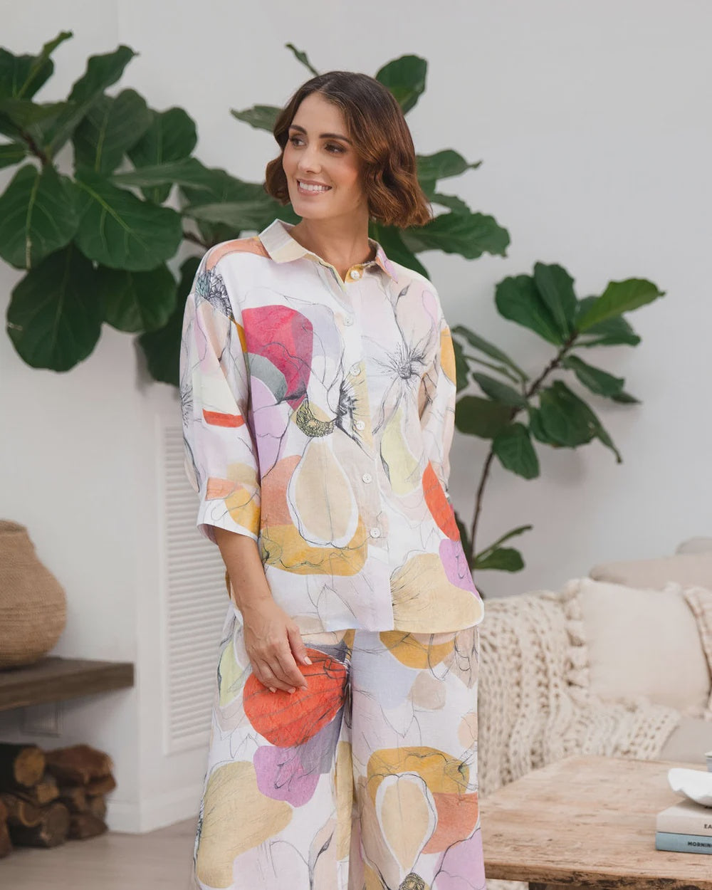 Petal Drift 3/4 Sleeve Linen Shirt - See Saw