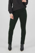 Person wearing a black sweater and black pants on a white background