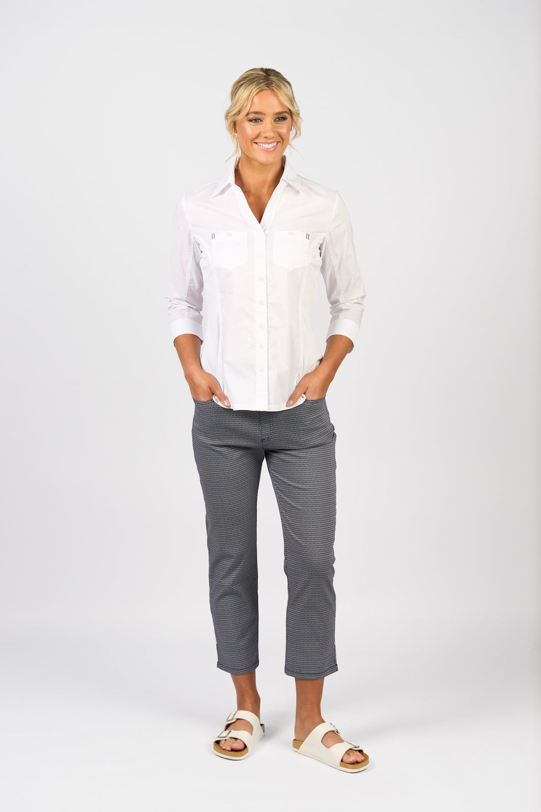 4032 Plain Button Up Shirt With Rib Panels
