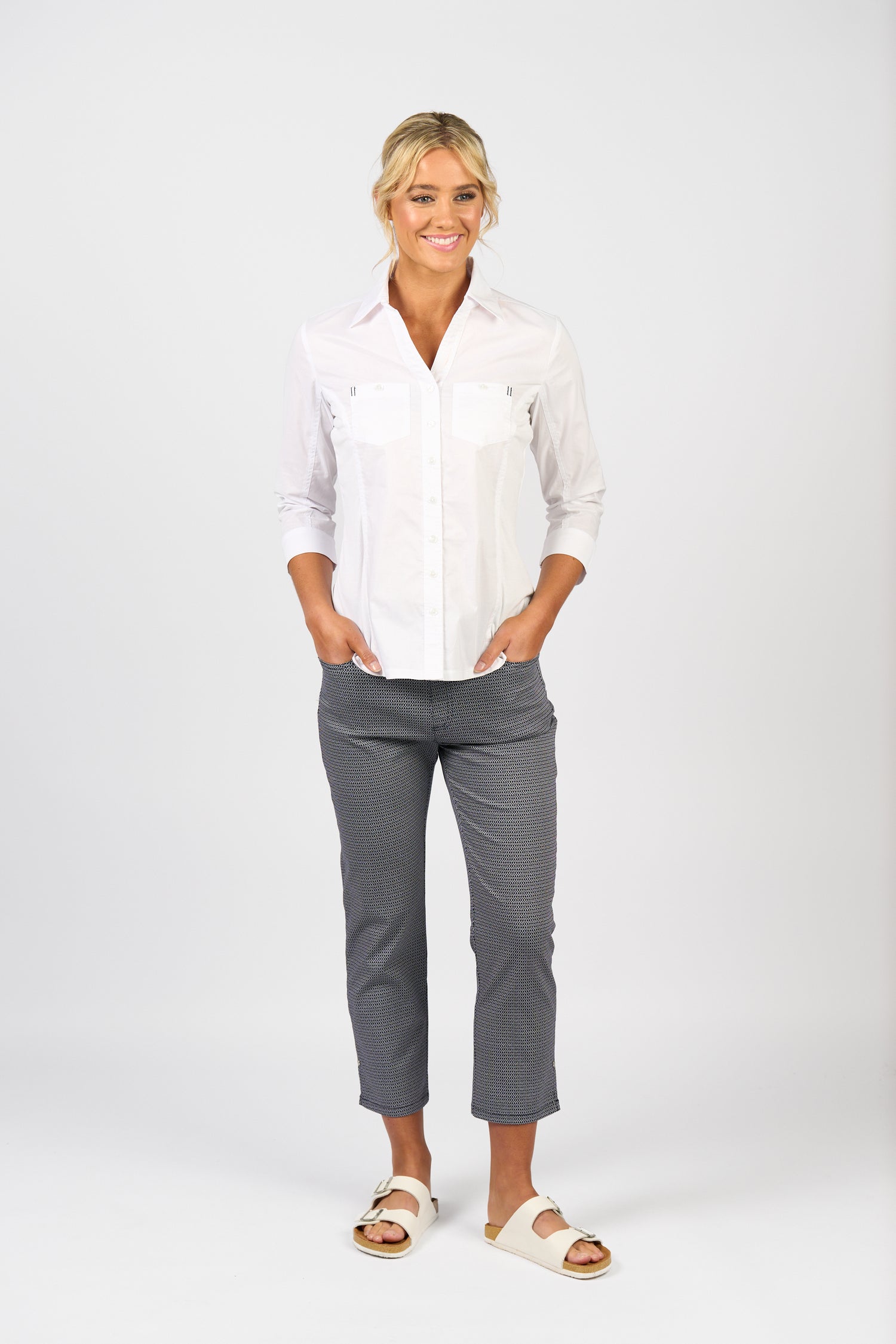 4032 Plain Button Up Shirt With Rib Panels
