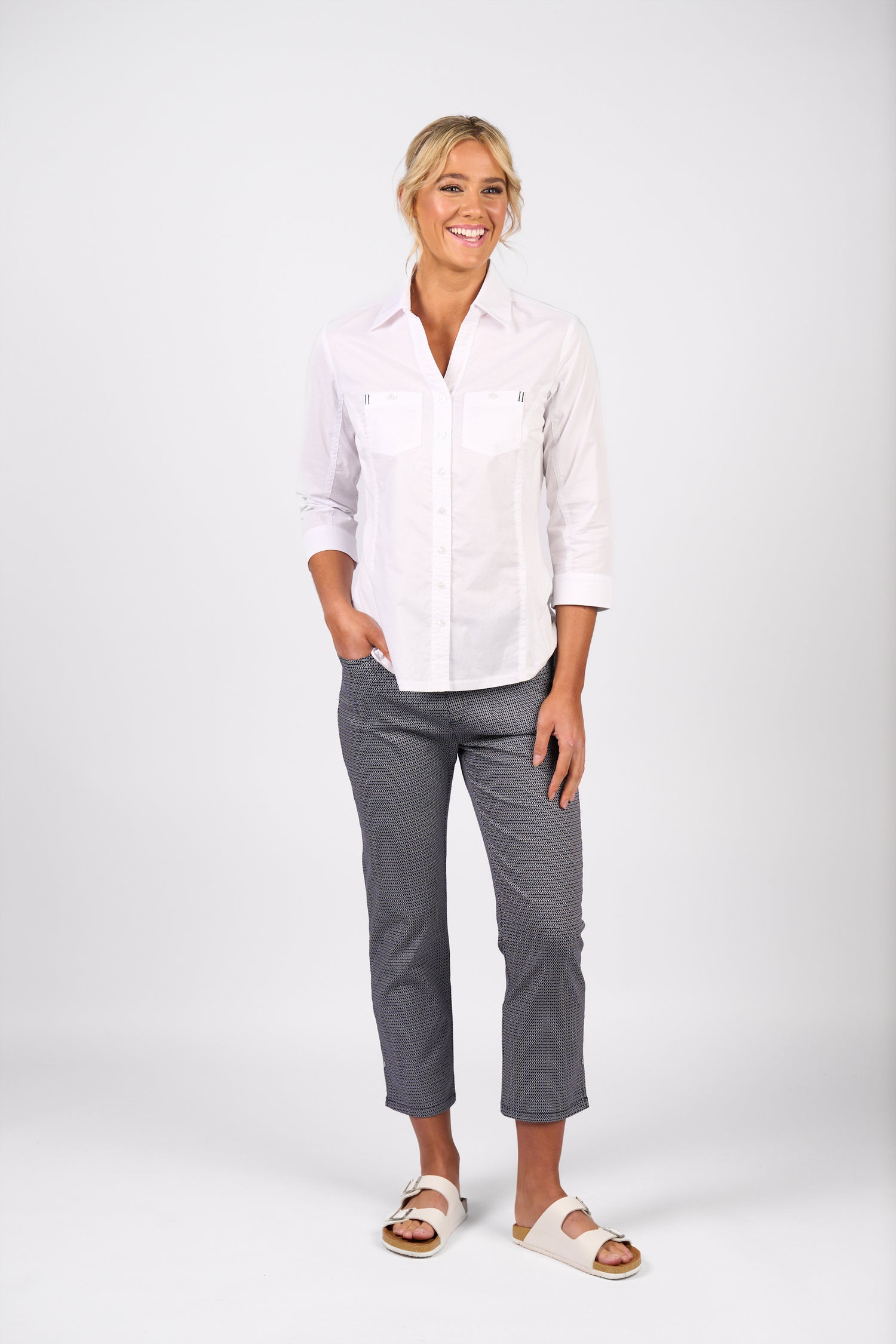 4032 Plain Button Up Shirt With Rib Panels