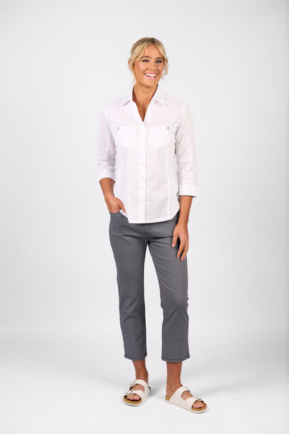 4032 Plain Button Up Shirt With Rib Panels